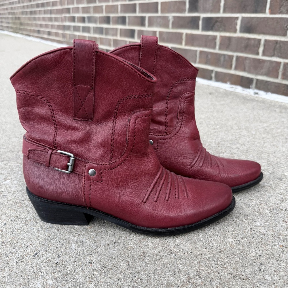 Franco Sarto Womens Burgundy Red Leather Western Ankle Boots WACO2 Size 7M